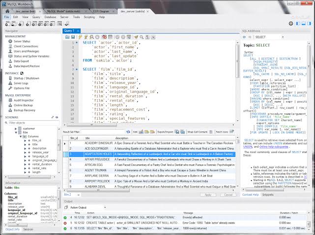 Editor SQL con una tabla de base de datos relacional, tema de bases de datos del temario TAI