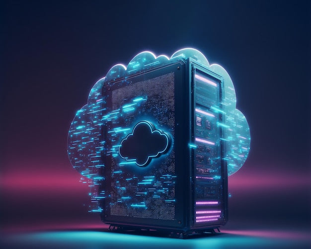 Concepto de almacenamiento en la nube y servidores conectados en red