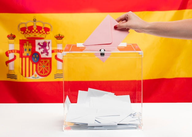 Urna electoral con la bandera de España de fondo, simbolizando la Constitución Española para el temario del TAI