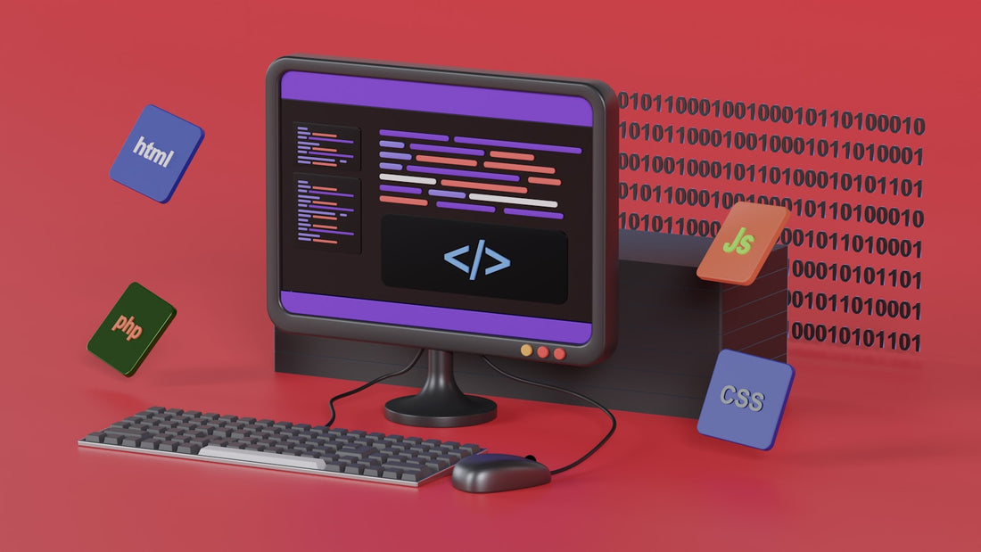 Ordenador de escritorio con código en pantalla, simbolizando los sistemas de administración electrónica del Bloque I